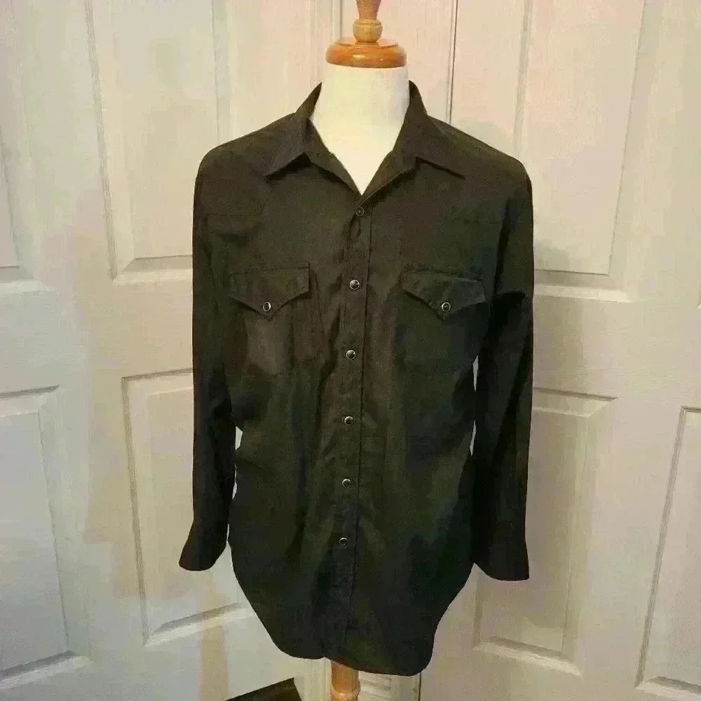 Vintage Black Western Wear Snaps Cowboy Workwear Long Sleeve Men's Shirt‎ Size L